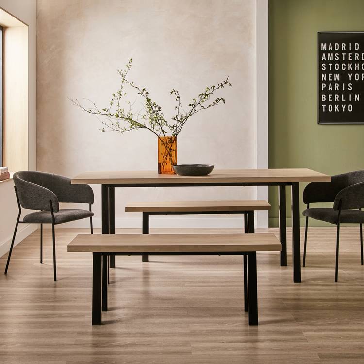 Habitat Zayn Birch Dining Table,2 Bench & 2 Charcoal Chairs 0