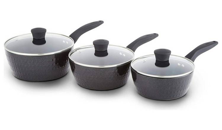 Tower Diamo 3 Piece Aluminium Saucepan Set - Black