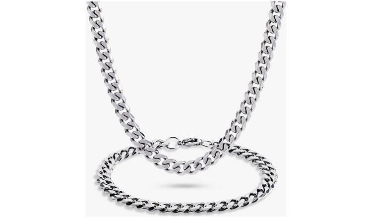 Revere Men's Diamond Cut Curb Chain and Bracelet Set