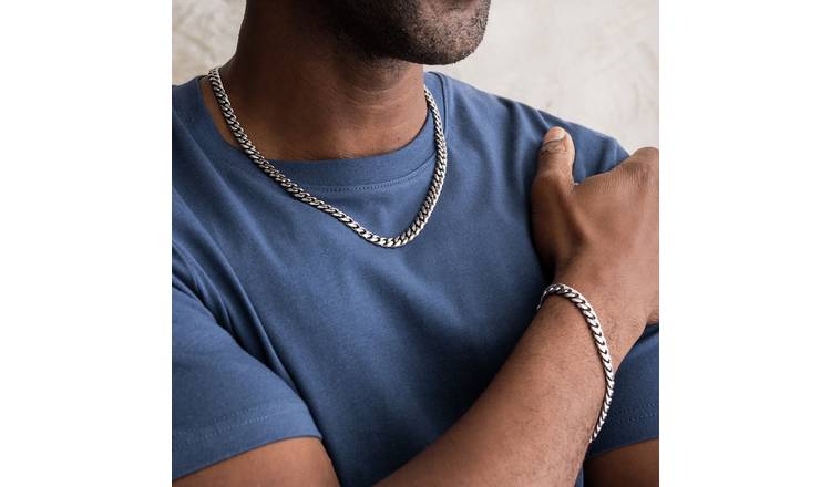 Buy Revere Men's Diamond Cut Curb Chain and Bracelet Set Mens