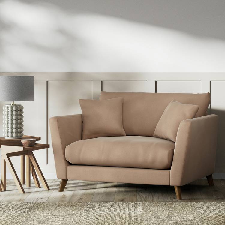 Habitat Lomond Velvet Cuddle Chair - Latte - Dark Leg 0