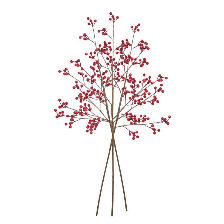 Argos Home Artificial Red Berry Branch Stems 3 Pack - 80cm 0