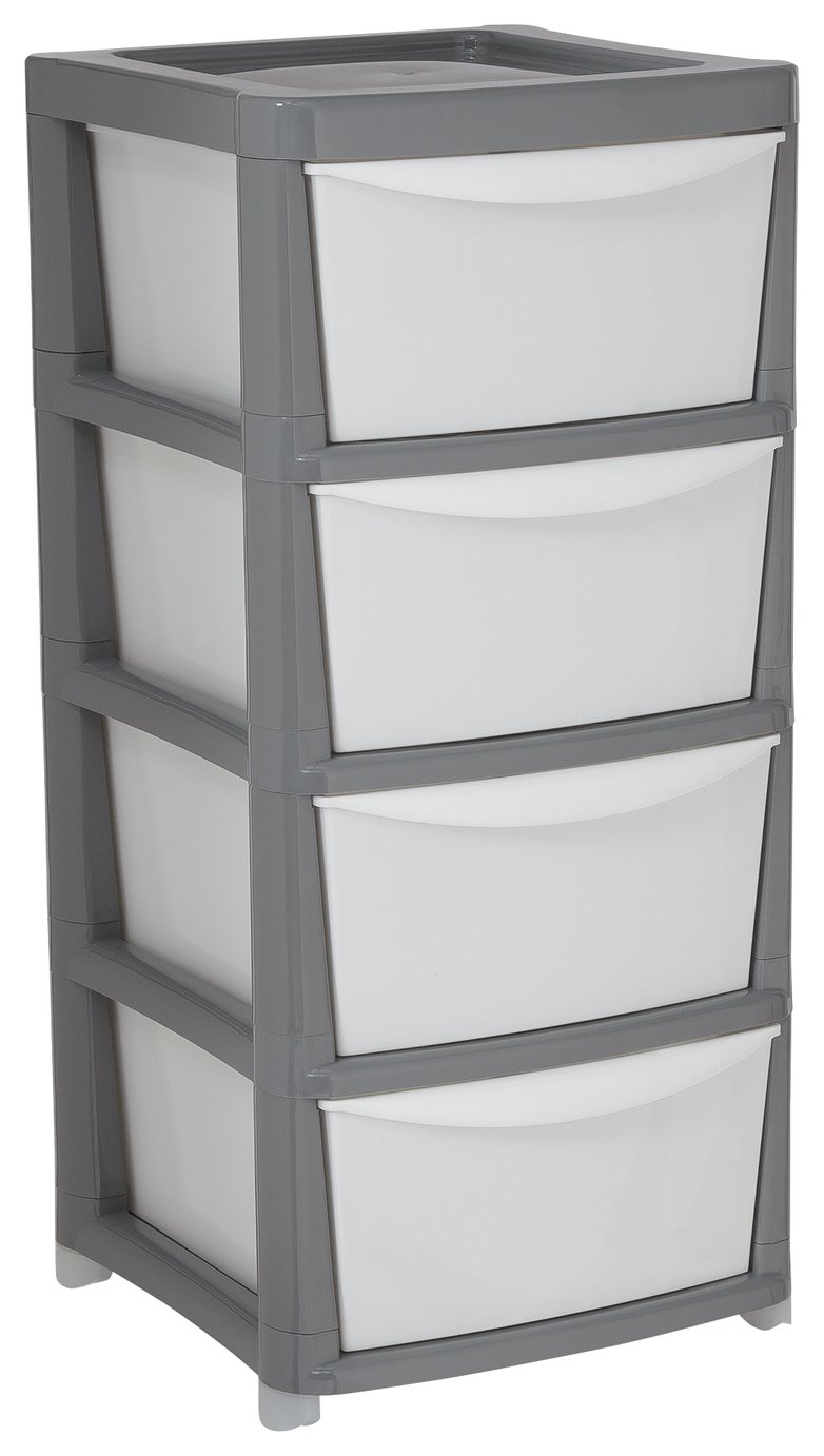 Argos Home Plastic Storage 4 Drawers - Grey and White