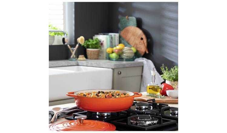 Habitat 4 Litre Cast Iron Shallow Casserole Dish - Orange