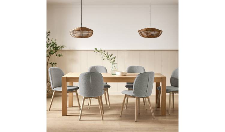 Habitat Alston Extending Oak Dining Table & 6 Grey Chairs