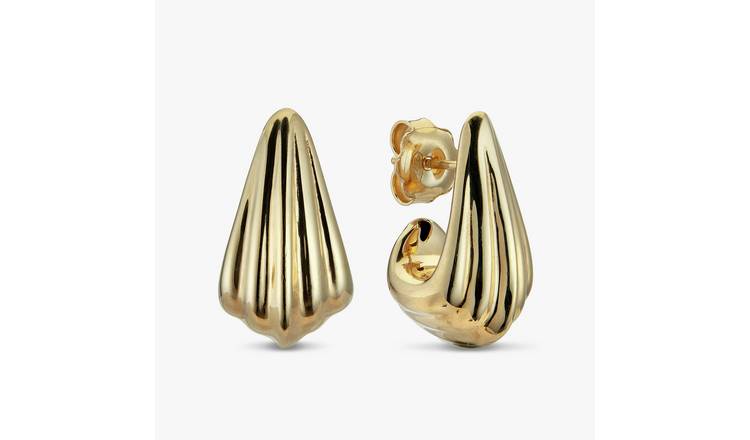 Revere 9ct Gold Plated Sterling Silver Rippled Drop Earrings