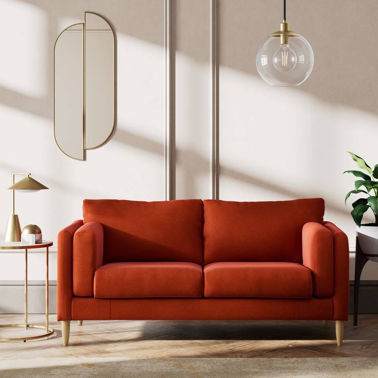 Habitat Newington Velvet 2 Seater Sofa - Orange -  Ash Leg 0