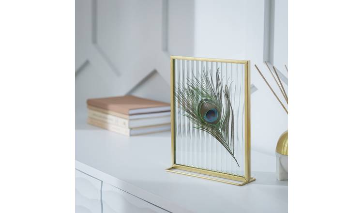 Habitat Reeded Glass Frame on Stand - Gold - 23x18cm