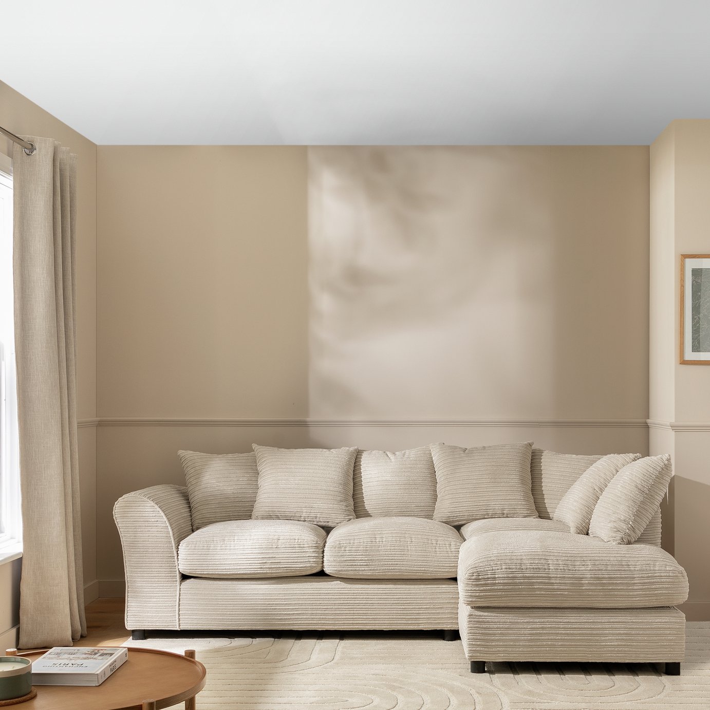 Image of Argos Home Argos Home Harry Cord Right Hand Corner Chaise Sofa - Stone