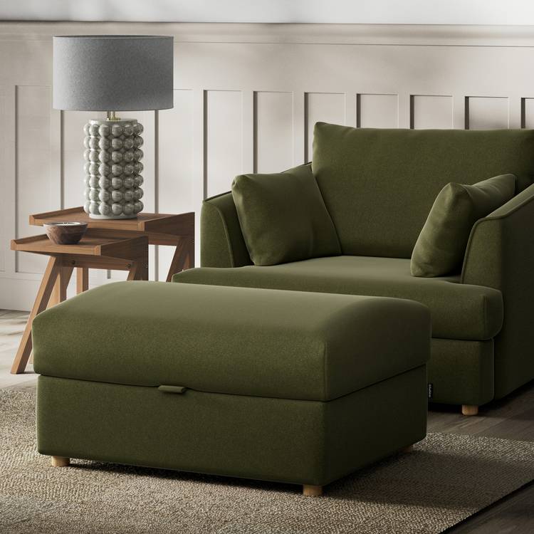 Habitat Holmfirth Velvet Footstool - Moss Green 0