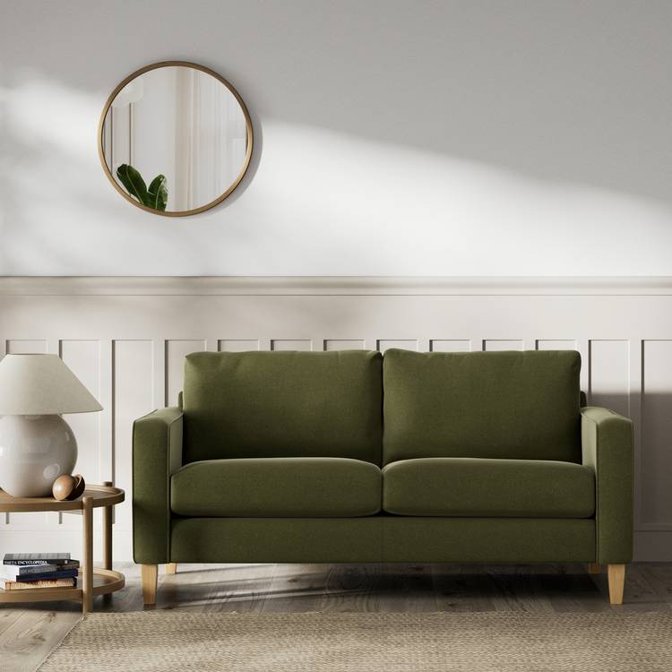 Habitat Flint Velvet 2 Seater Sofa - Moss Green- Ash Leg 0