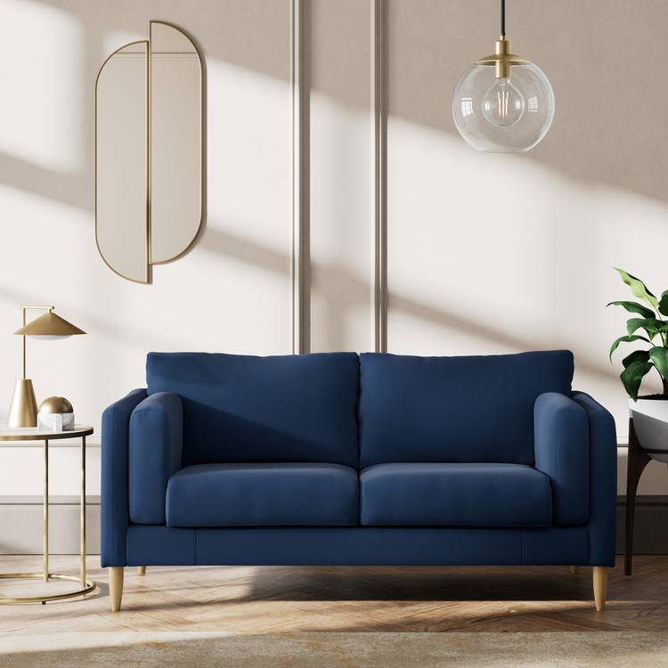 Habitat Newington Fabric 2 Seater Sofa - Navy Blue - Ash Leg 0