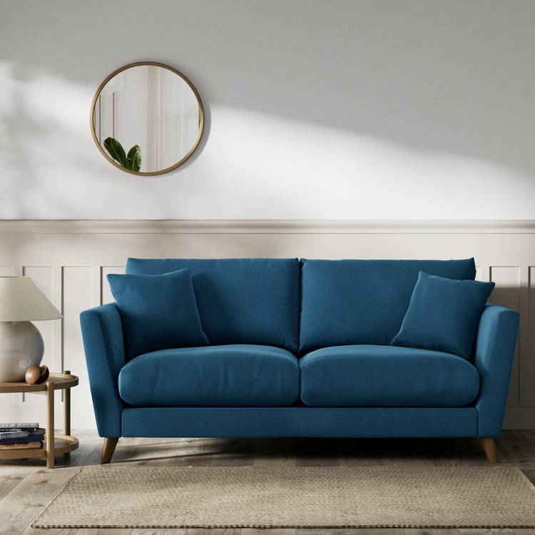 Habitat Lomond Velvet 3 Seater Sofa - Ink Blue - Dark Leg 0