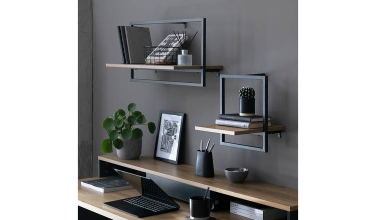 Argos Home Loft Living Set of 2 Metal Shelves - Oak