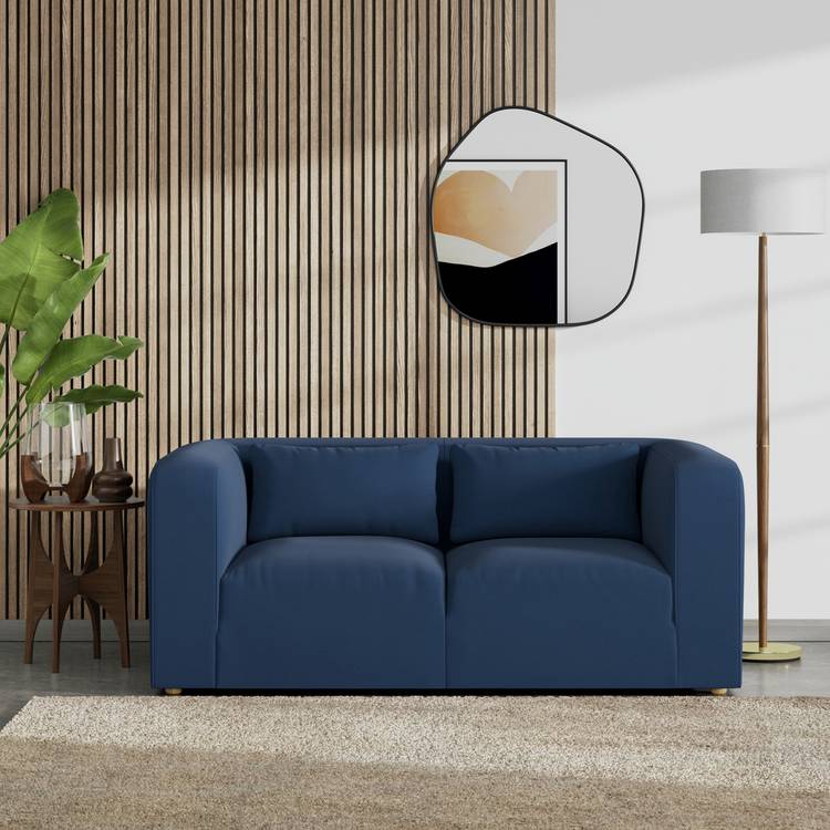 Habitat Lars Fabric 2 Seater Sofa - Navy Blue - Ash Leg 0