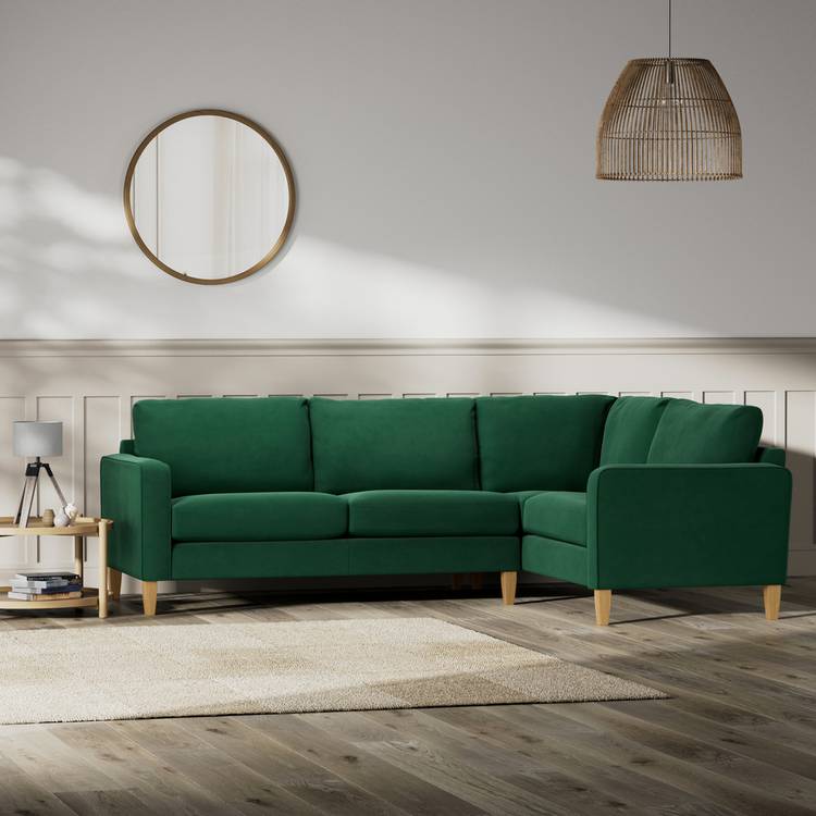 Habitat Flint Fabric Right Hand Corner Sofa- Green - Ash Leg 0