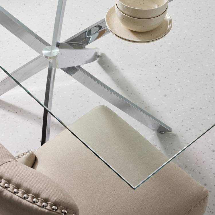 Argos Home Blake Chrome Dining Table & 6 Beige Chairs 0