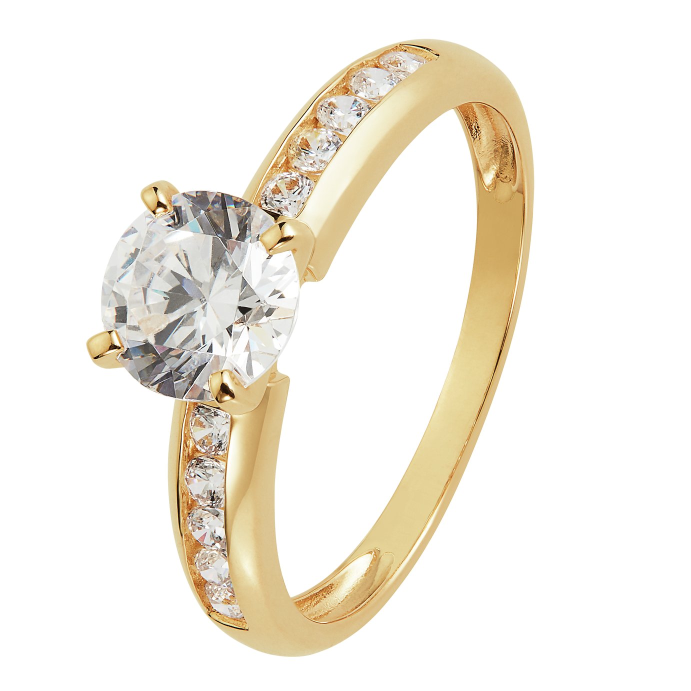 Revere 9ct Gold Cubic Zirconia Shoulder Engagement Ring - N