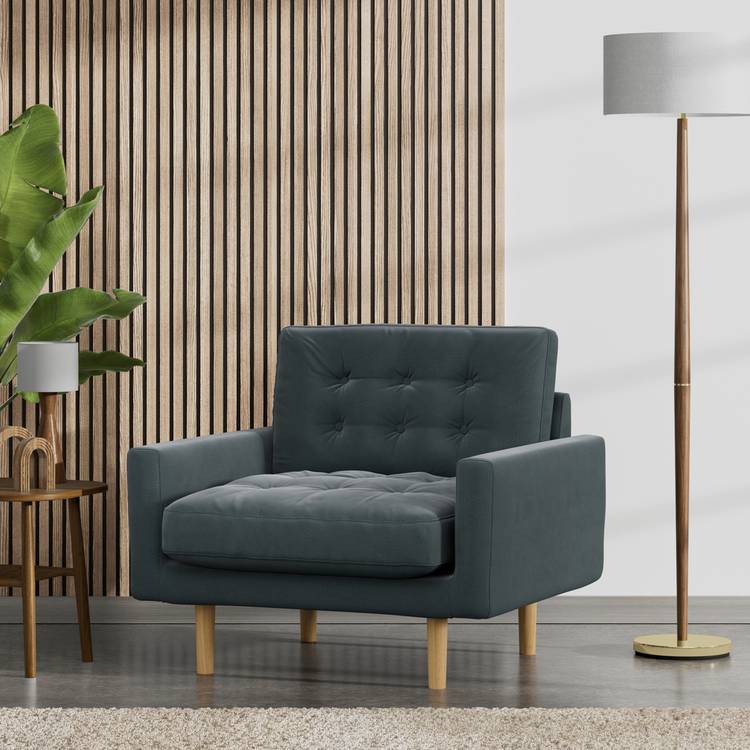 Habitat Fenner Fabric Armchair - Charcoal - Ash Leg 0