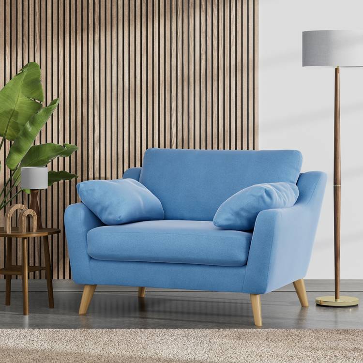 Habitat Ivor Velvet Cuddle Chair - Sky Blue - Ash Leg 0