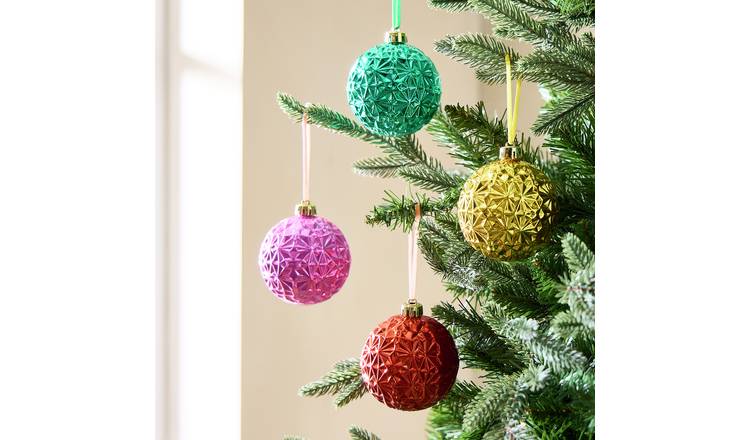 Habitat Pack of 4 Shatterproof Textured Christmas Bauble
