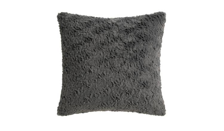 Habitat Faux Fur Textured Cushion - Charcoal - 43x43cm