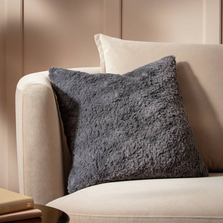 Habitat Faux Fur Textured Cushion - Charcoal - 43x43cm 0
