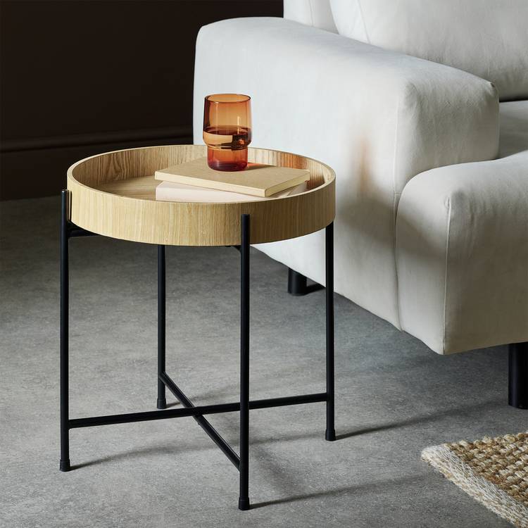 Habitat Sadie Round Side Table - Oak & Black 0