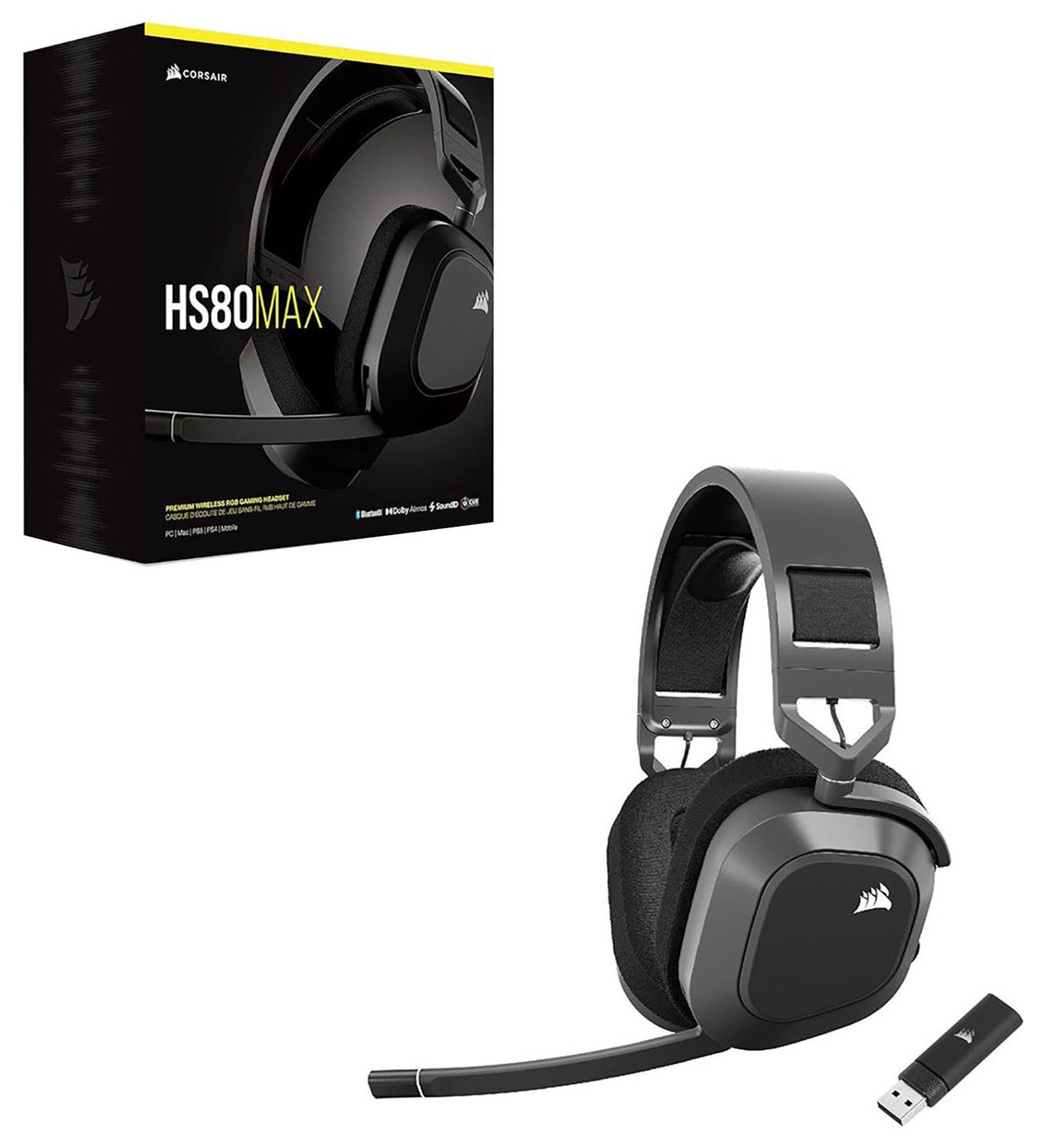 CORSAIR HS80 MAX ワイヤレスヘッドホン Buy Corsair HS80 MAX PS5, PS4, PC Wireless Gaming Headset - Grey