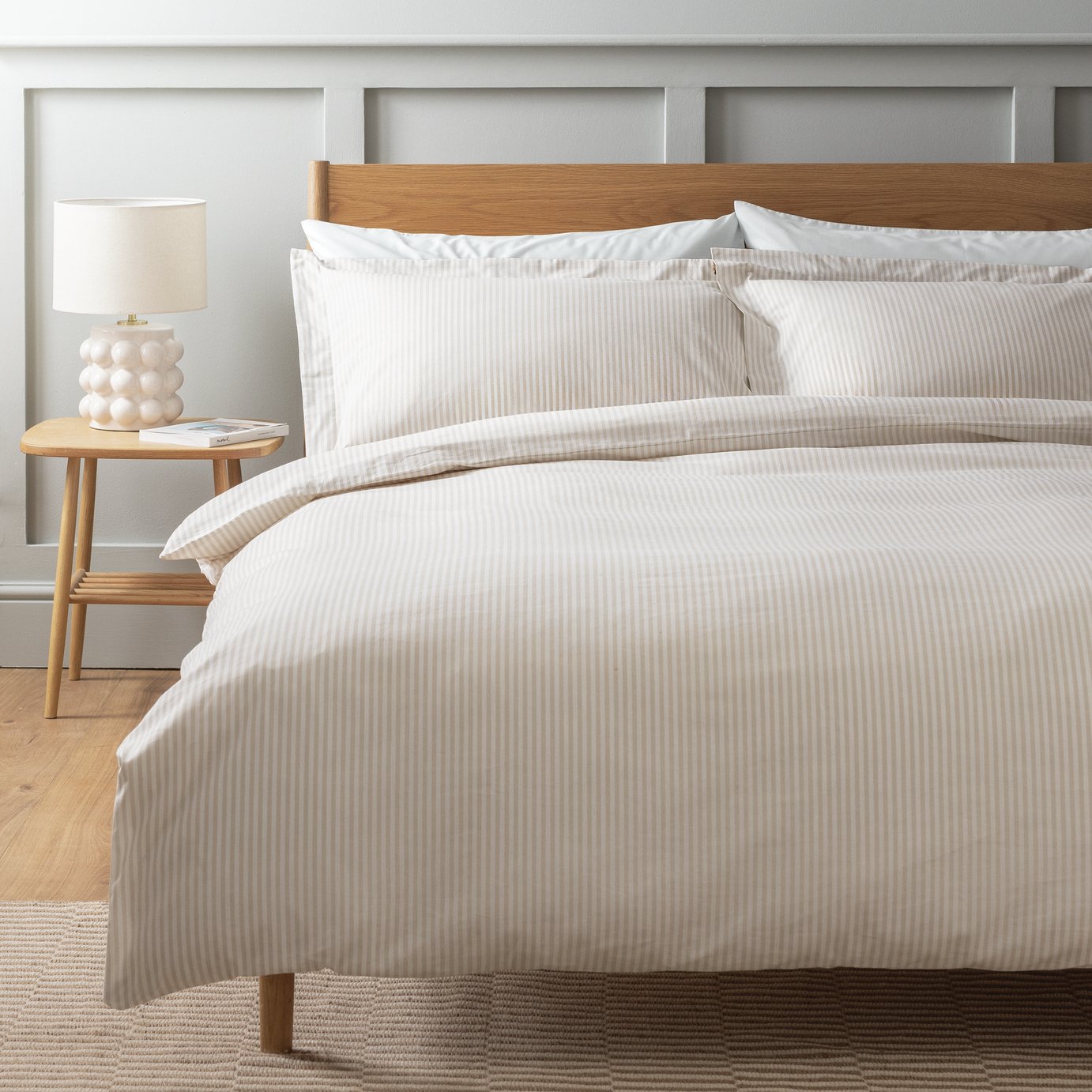 Habitat Cotton Oxford Edge Stripe Cream Bedding Set - Single