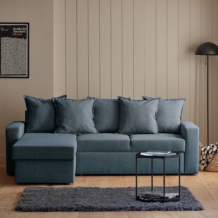 Habitat Oxford Fabric Left Hand Chaise Sofa Bed - Blue 0