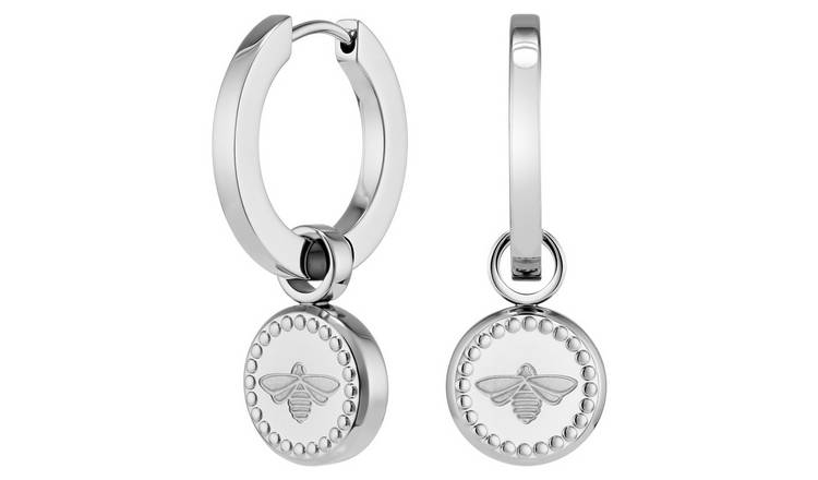 Olivia Burton Stainless Steel Bee Charm Hoop Earrings