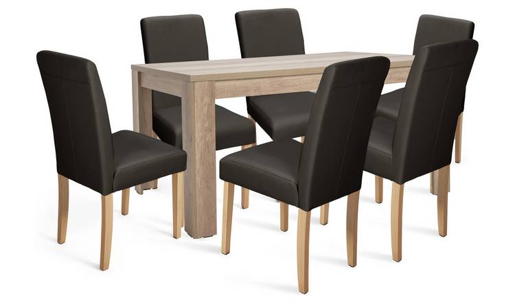 Argos Home Wood Effect Dining Table & 6 Chocolate Chair