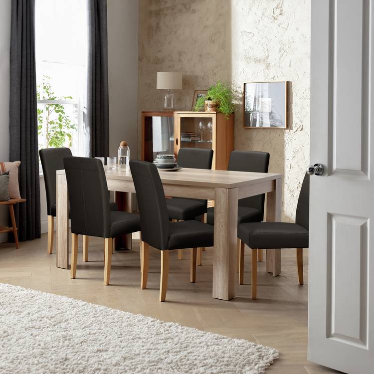 Argos Home Preston Oak Dining Table & 6 Chocolate Chairs 0