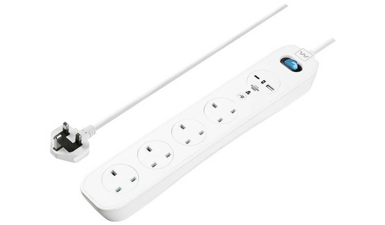 Masterplug 4 Socket 2m USB Surge Protected Extension Lead