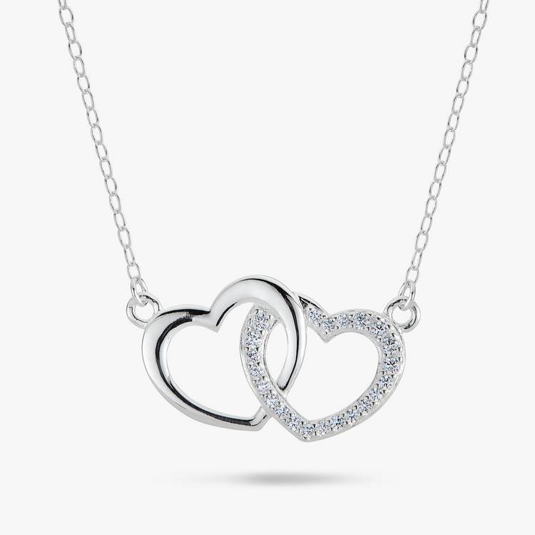 Revere Sterling Silver Cubic Zirconia Double Heart Necklace 0