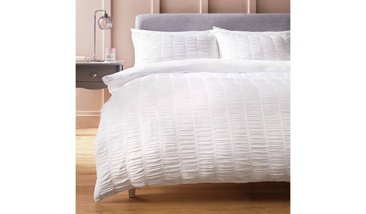 Argos Home Ruched Texture White Bedding Set - Single