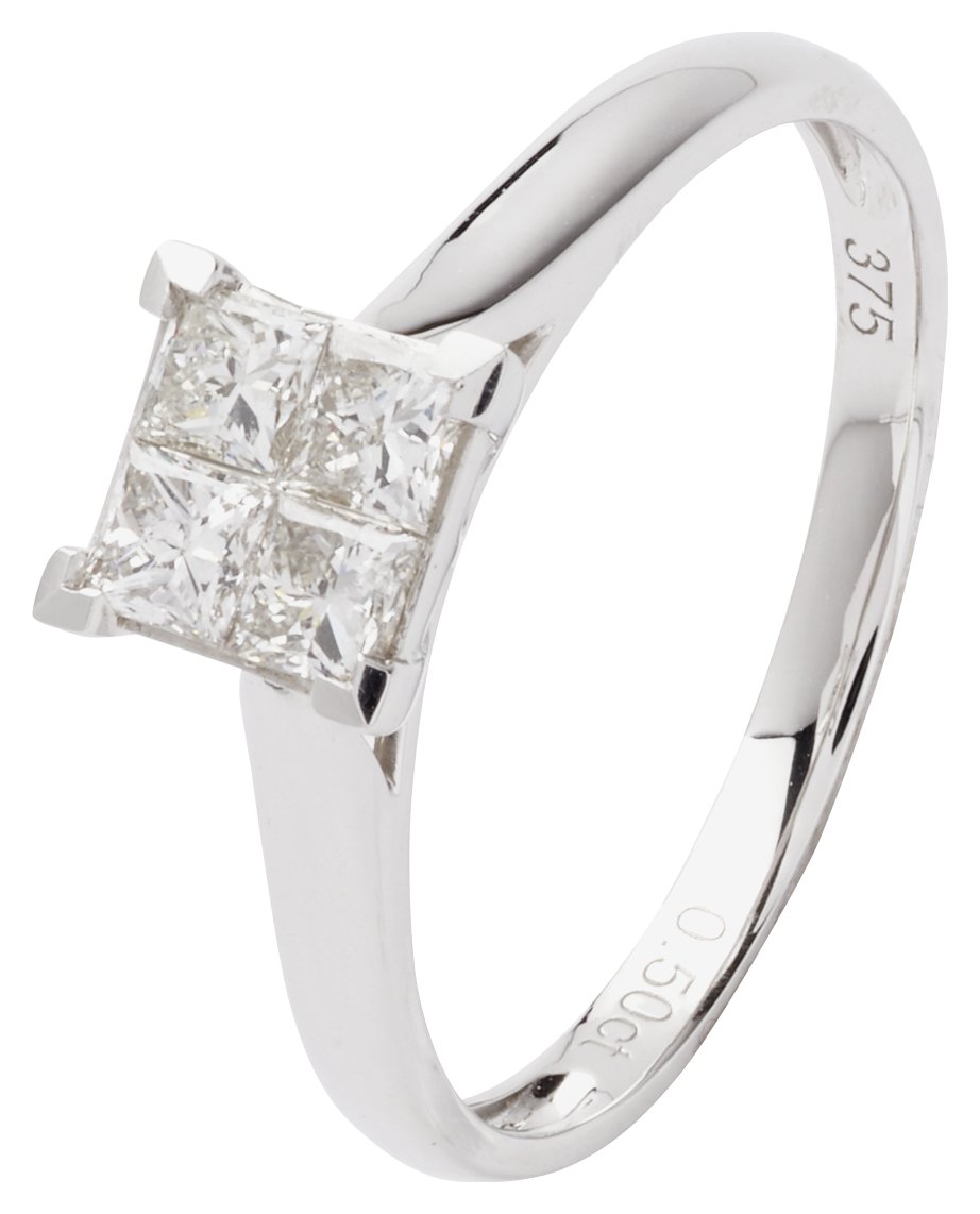 Revere 9ct White Gold 0.50ct tw Princess Cut Diamond Ring