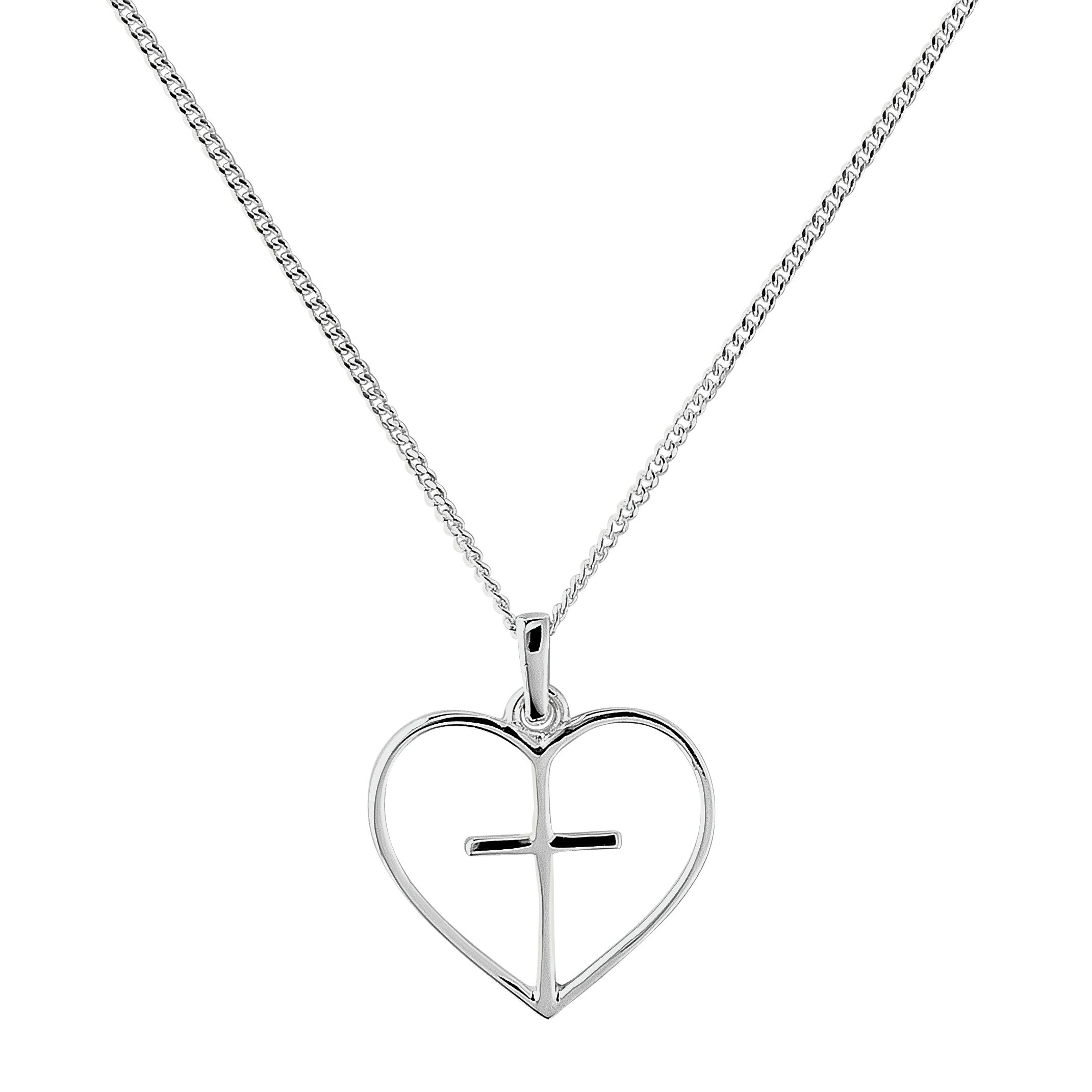 Revere Silver Cross Heart Pendant 18 Inch Necklace