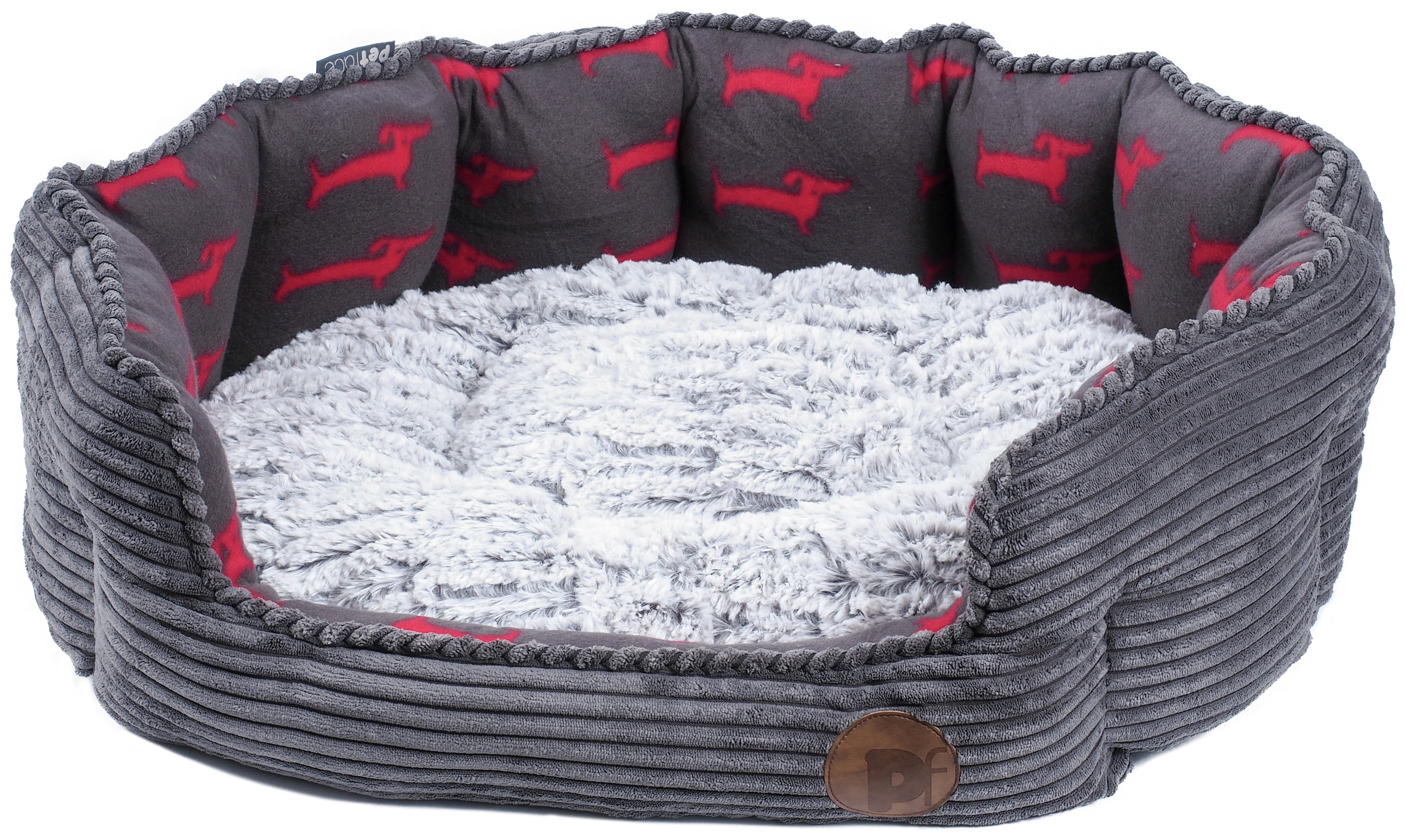 Petface Grey Bamboo & Jumbo Cord Deli Bed - Large