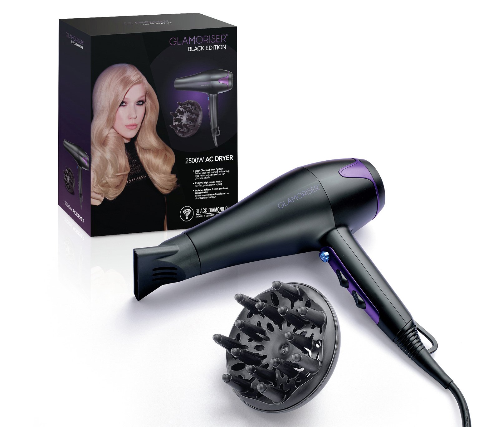 Glamoriser Black Edition 2500W Salon Dryer with Diffuser