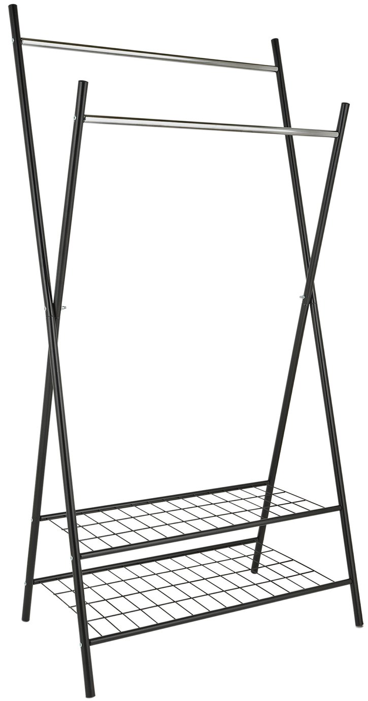 Argos Home X-Frame Clothes Rail with Shelves - Black