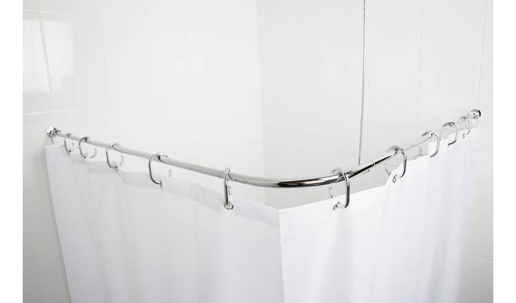Croydex Superline Stainless Steel Modular Shower Rod Kit with Ceiling Support and Curtain Rings Can Be Fitted L-Shaped Large L-Shaped U-Shaped or Straight