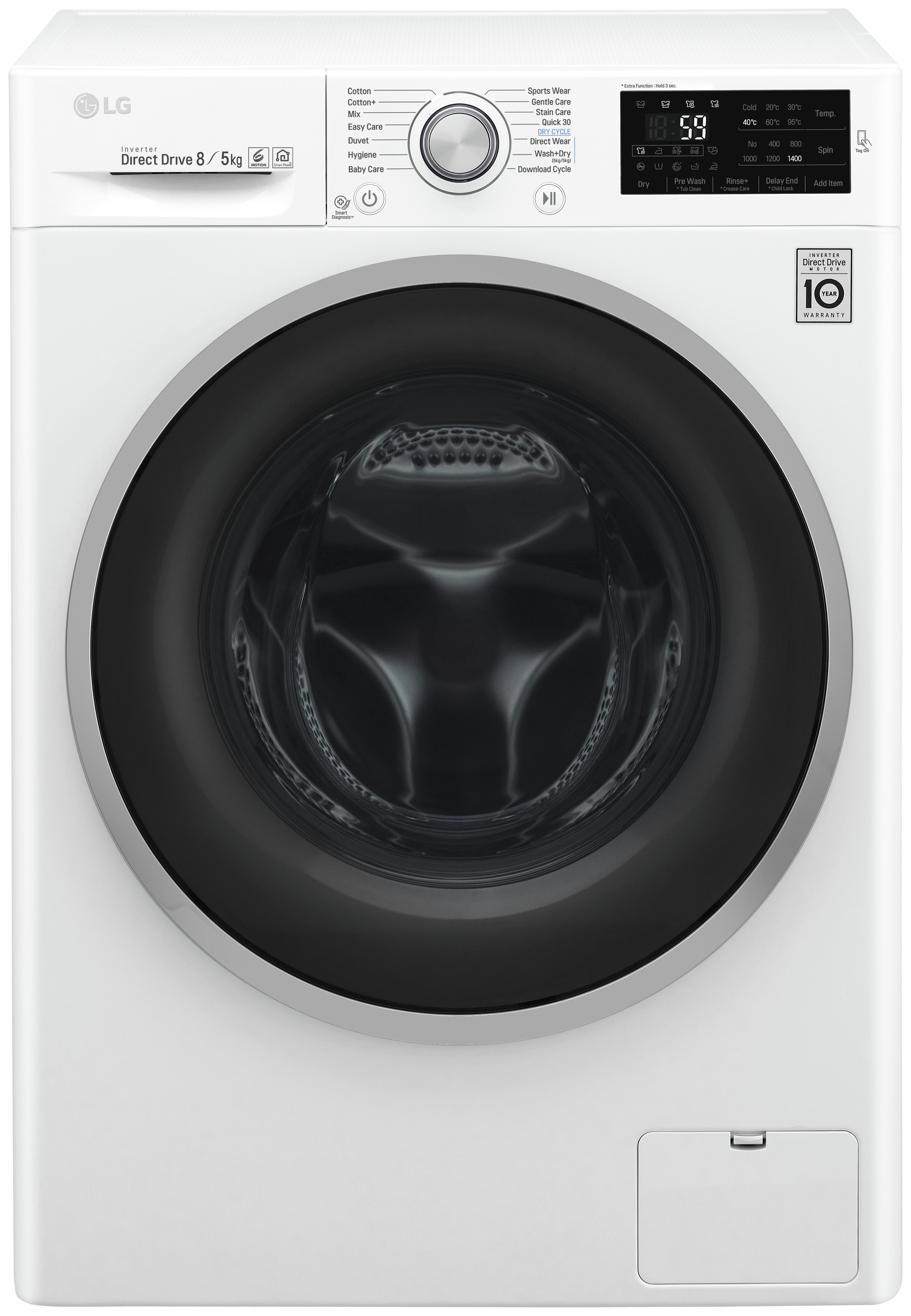 LG F4J6TM1W 8KG / 5KG 1400 Spin Washer Dryer - White