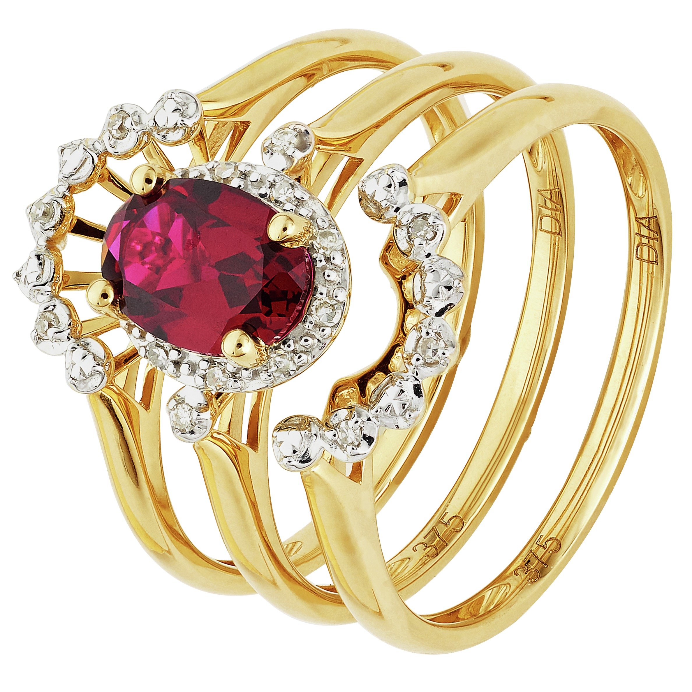 Revere 9ct Gold Created Ruby and Diamond Bridal Ring Set. (7237924