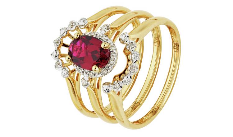 Buy Revere 9ct Yellow Gold Ruby & Diamond Bridal Ring Set | Engagement