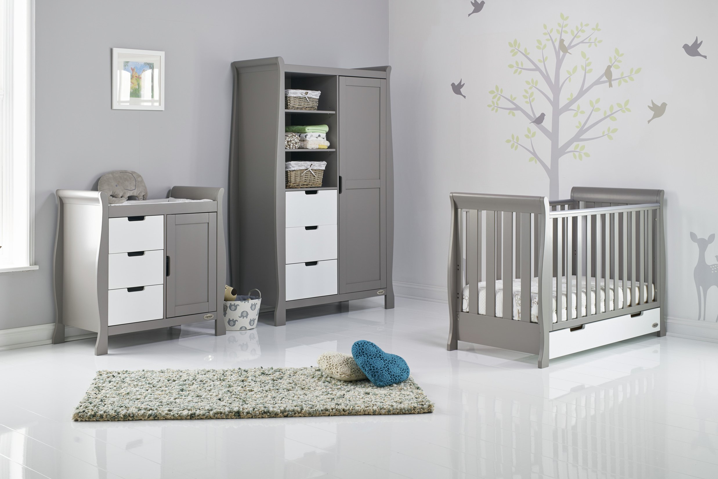 Obaby Stamford Mini Sleigh 3 Piece Room Set - Grey & White