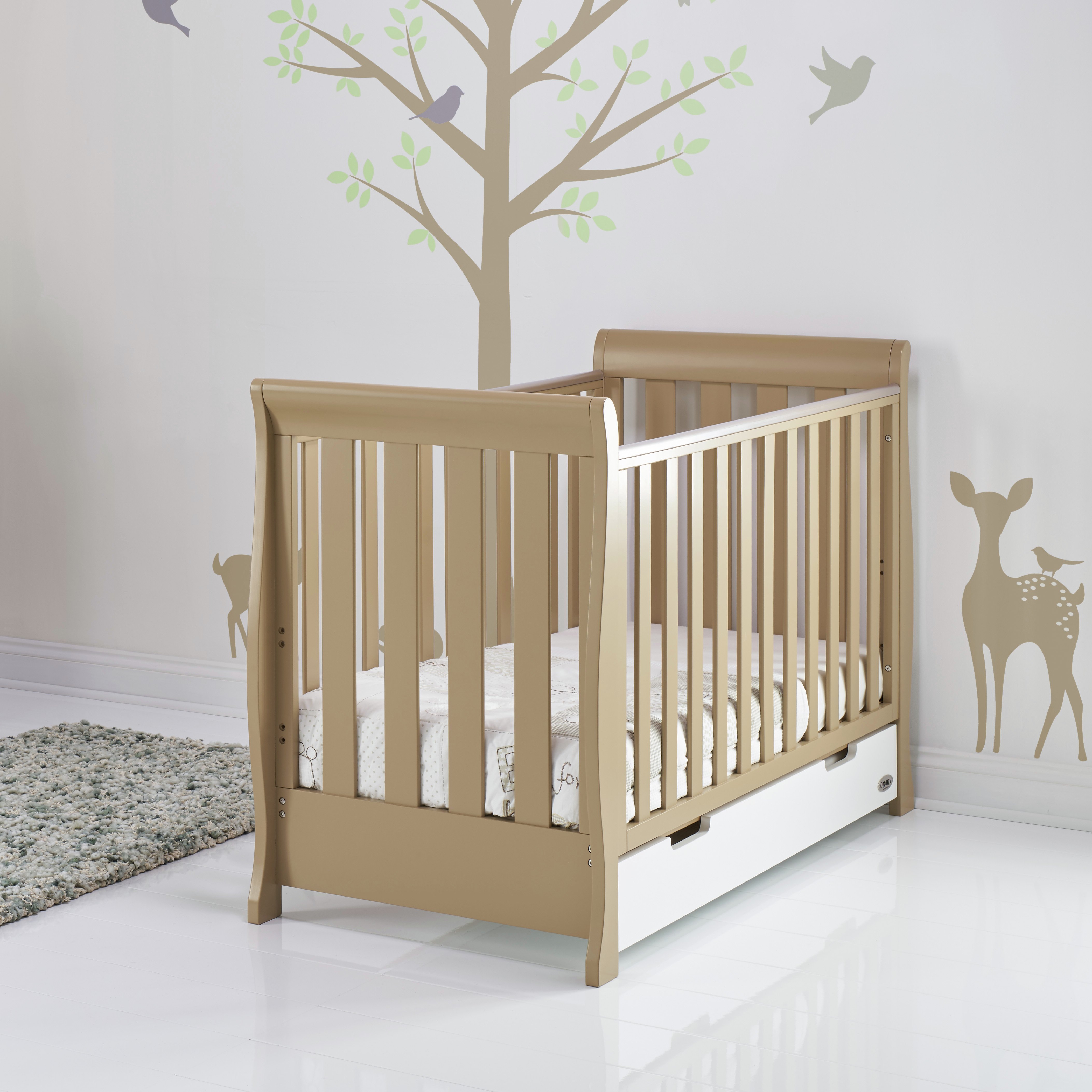 Obaby Stamford Mini Retro Cot Bed - Iced Coffee with White ...