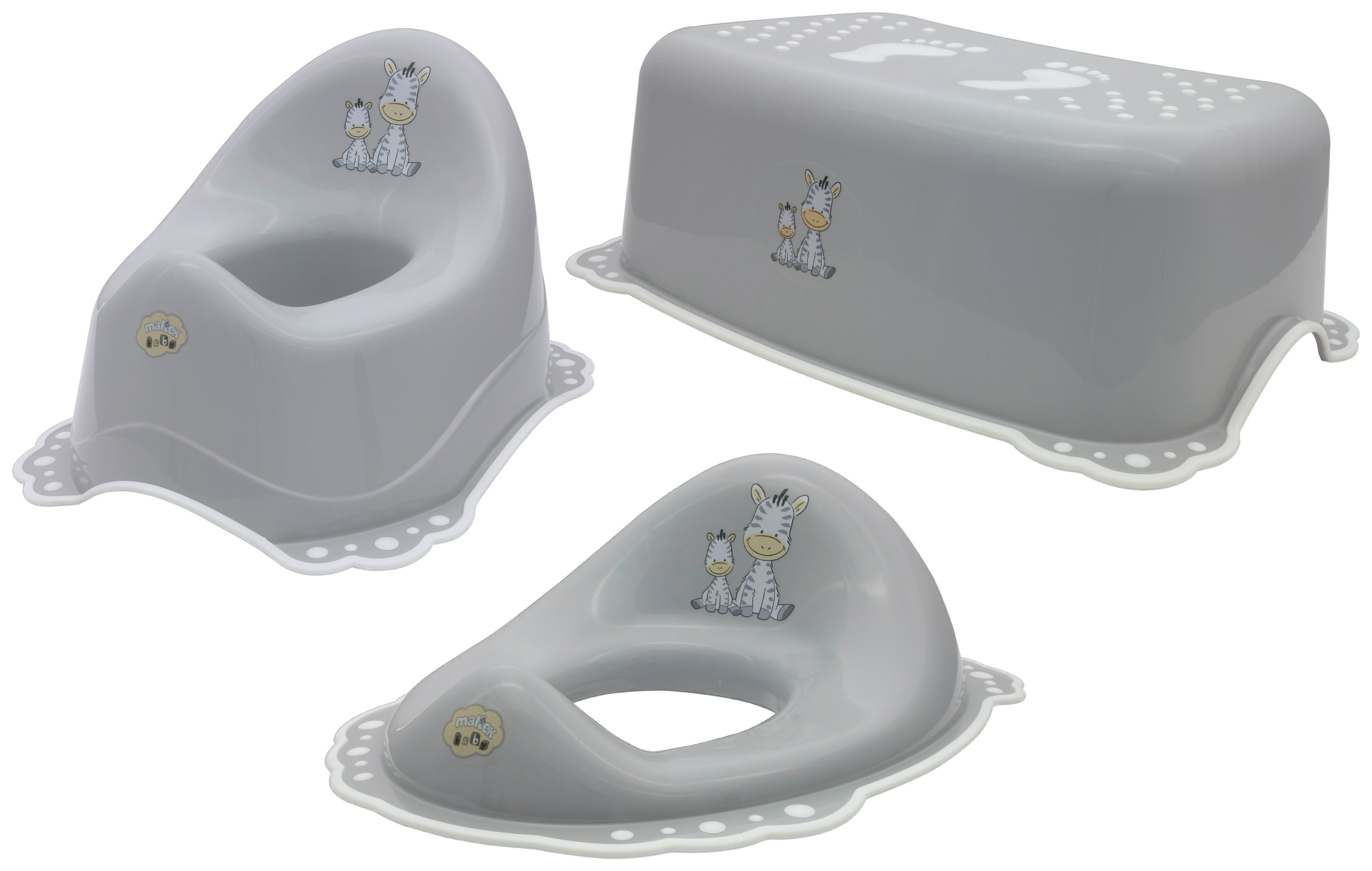 Maltex Zebra 3 Piece Toddler Potty Training Set - Grey