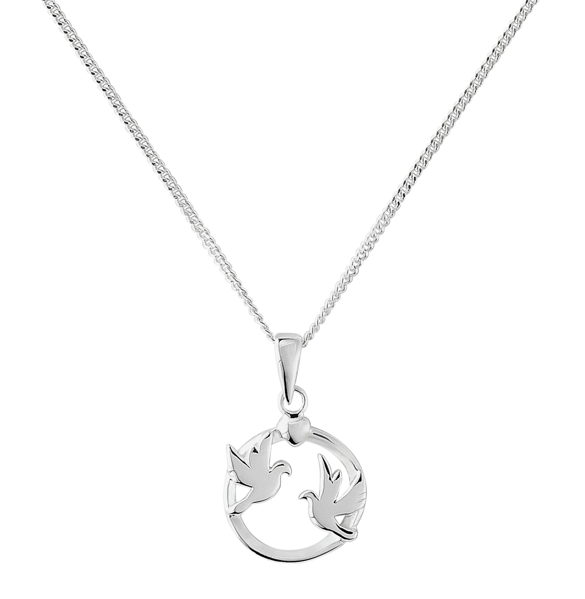 Revere Silver Love Birds Circle Pendant 18 Inch Necklace